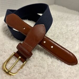 Coach Men's Navy Blue Canvas Belt with Brown Leather Trim and Brass Buckle SZ 32